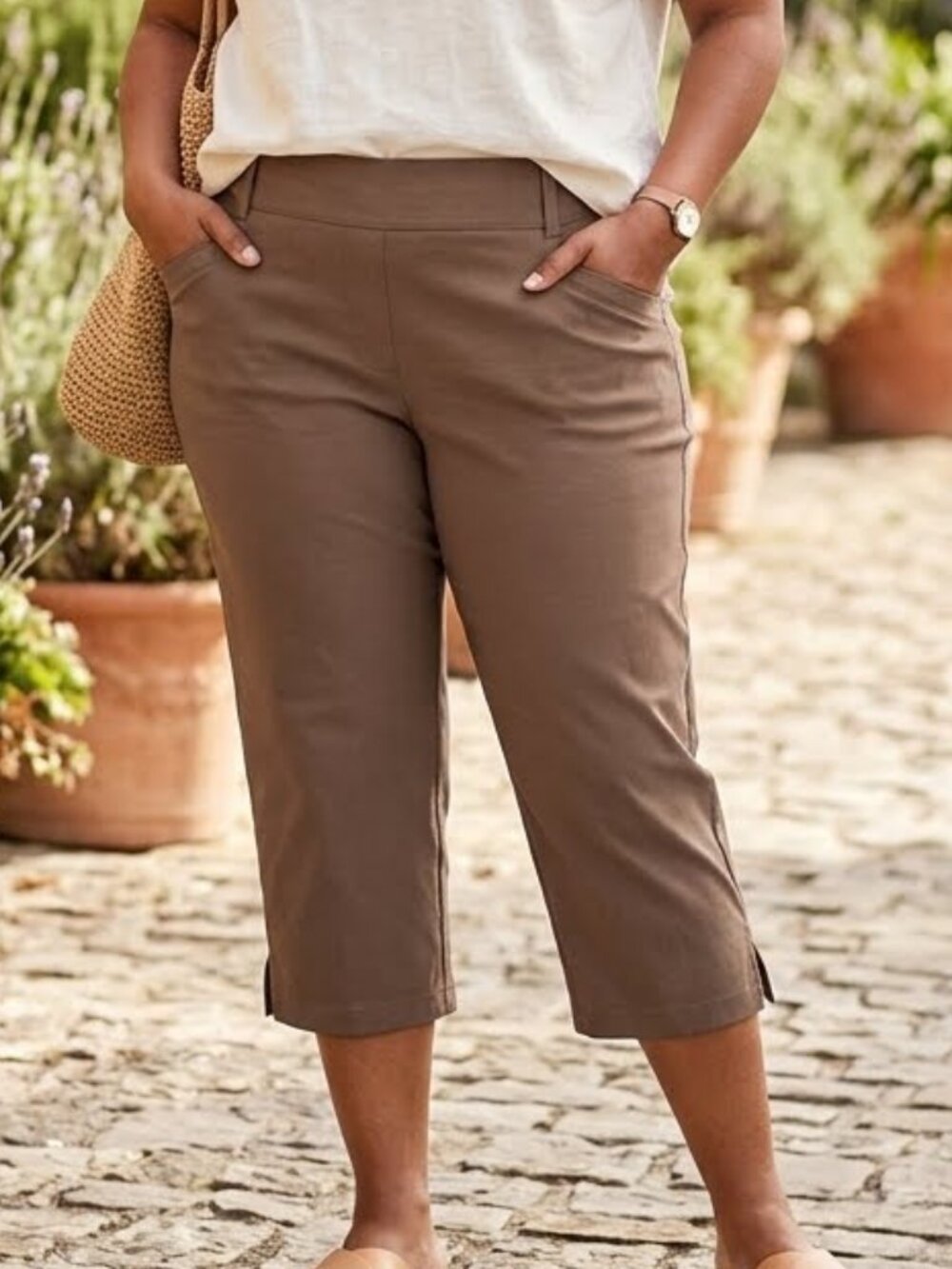 Penningtons Women's Brown Pull-On Crop Cropped Capris Pants Plus Size 22